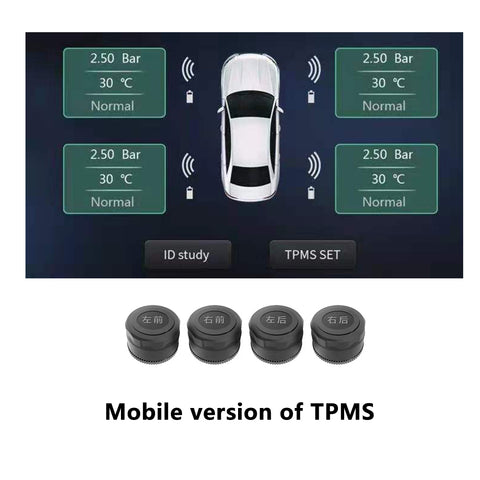TPMS mx sensor for android and iphone android screens. Mounted on the outside and inside of the tire