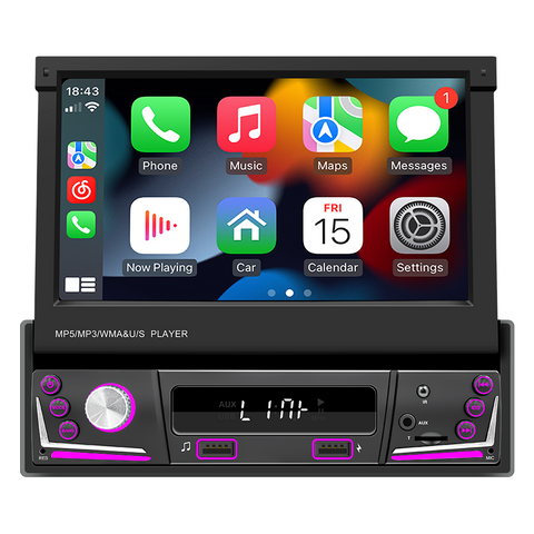 Car radio factory Single Din stereo with carplay and android auto 7 inch adjustable screen bluetooth head unit
