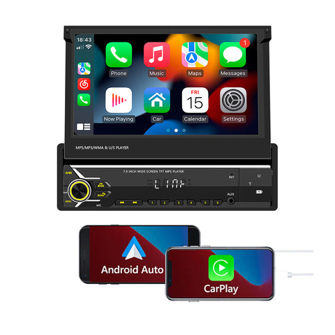 Factory Single Din Car stereo with carplay and android auto 7 inch HD screen bluetooth head unit