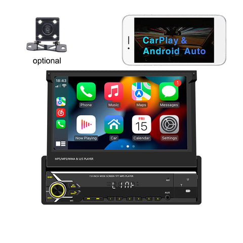 Factory Single Din Car stereo with carplay and android auto 7 inch HD screen bluetooth head unit