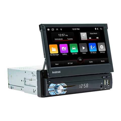 Universal Single Din Car Stereo 7 Inch Retractable Touch Screen GPS Android Car Radio with Wireless Carplay and Android Auto
