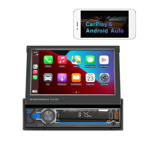 car radio manufacturer factory single din car stereo with apple carplay and android auto 7 inch manual retractable screen support online navigation usb aux mirror link camera input