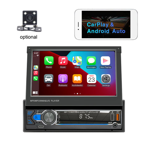 car radio manufacturer factory single din car stereo with apple carplay and android auto 7 inch manual retractable screen support online navigation usb aux mirror link camera input
