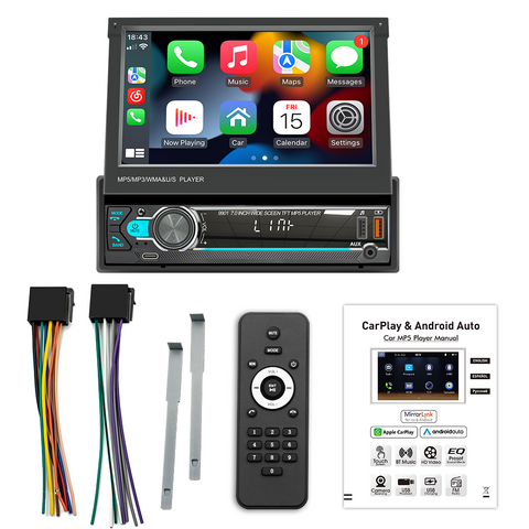 car radio manufacturer factory single din car stereo with apple carplay and android auto 7 inch manual retractable screen support online navigation usb aux mirror link camera input