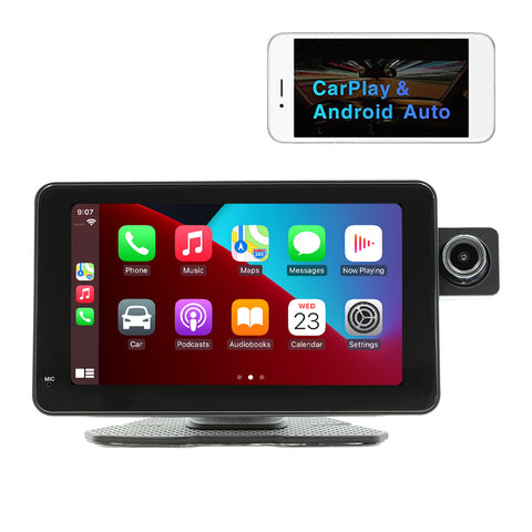 Portable Dual Camera 7 Inch Screen Car Black Box Adjustable Desktop DASH CAM DVR With Carplay and Android Auto