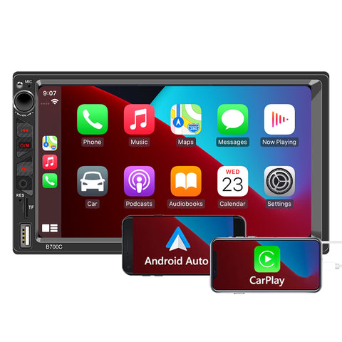 autoradio wholesaler head unit with apple carplay and android auto double din car stereo 7 inch capacitive touch screen bluetooth 5.0 usb aux car mp5 player support camera input