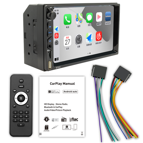 autoradio wholesaler head unit with apple carplay and android auto double din car stereo 7 inch capacitive touch screen bluetooth 5.0 usb aux car mp5 player support camera input