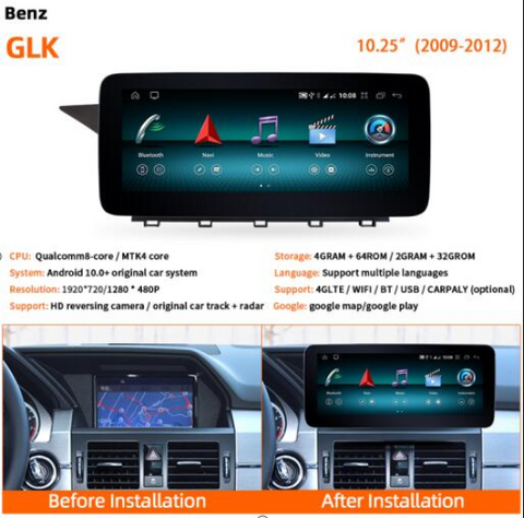 Car radio player Bluetooth car stereo for benz GLK 2009-2012 with wireless carplay and Android auto function GPS navigation wifi 4G