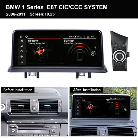 پخش کننده اتومبیل اندروید با carplay بی‌سیم و اندروید اتو برای بی‌ام‌و سری ۱ E81 E82 E87 E88 WIFI بلوتوث GPS
