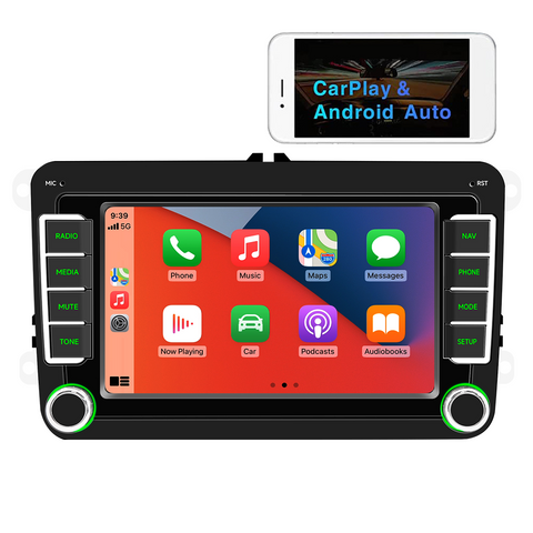Double 2Din car radio for vw with Wireless Carplay and Android Auto 7 inch IPS Screen Supports FMAM Raido RDS USB 2.1A Charging Bluetooth 5.0 Reverse Camera Input Mirror Link SWC