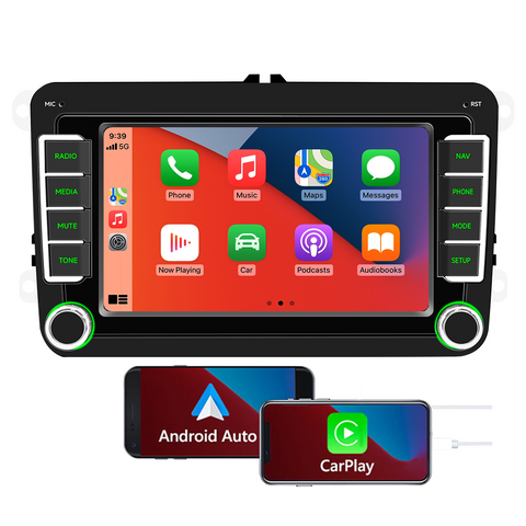 Double 2Din car radio for vw with Wireless Carplay and Android Auto 7 inch IPS Screen Supports FMAM Raido RDS USB 2.1A Charging Bluetooth 5.0 Reverse Camera Input Mirror Link SWC