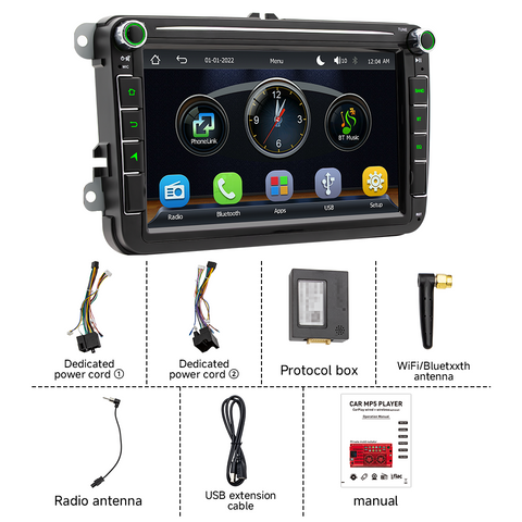 Factory car stereo for vw with Wireless Carplay and Android Auto 8 inch IPS Screen Supports FMAM Raido RDS USB 2.1A Charging Bluetooth 5.0 Reverse Camera Input Mirror Link SWC&nbsp;