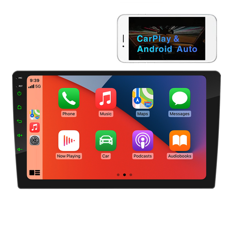 Universal Car Multimedia Player with Wireless Carplay and Android Auto 9-inch 10 inch IPS Screen Supports USB 2.1A Charging Bluetooth 5.0 Reverse Camera Input Mirror Link SWC FMAM Raido RDS