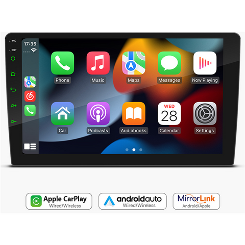 Universal Car Multimedia Player with Wireless Carplay and Android Auto 9-inch 10 inch IPS Screen Supports USB 2.1A Charging Bluetooth 5.0 Reverse Camera Input Mirror Link SWC FMAM Raido RDS