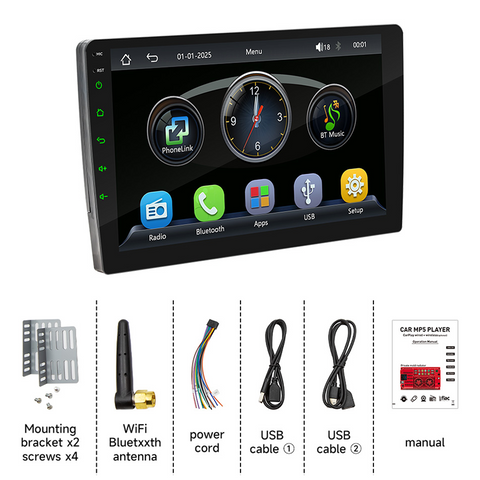 Universal Car Multimedia Player with Wireless Carplay and Android Auto 9-inch 10 inch IPS Screen Supports USB 2.1A Charging Bluetooth 5.0 Reverse Camera Input Mirror Link SWC FMAM Raido RDS