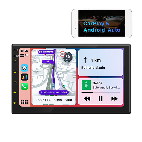 Universal Car MP5 Player with Wireless Carplay and Android Auto 7 inch IPS Screen Supports USB 2.1A Charging Bluetooth 5.0 Reverse Camera Input Mirror Link SWC FMAM Raido RDS