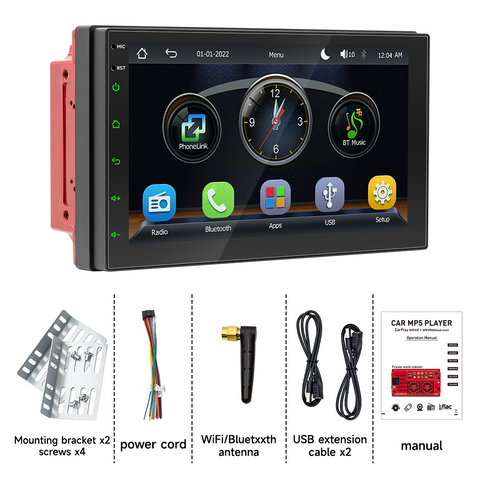 Universal Car MP5 Player with Wireless Carplay and Android Auto 7 inch IPS Screen Supports USB 2.1A Charging Bluetooth 5.0 Reverse Camera Input Mirror Link SWC FMAM Raido RDS