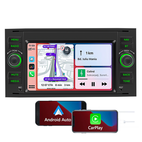 car stereo MP5 player with wireless CarPlay and Android Auto for Ford Transit 7 inch ips screen FM AM Raido RDS USB 2.1A Charging Bluetooth 5.0 Reverse Camera Input Mirror Link SWC