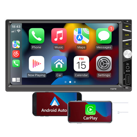 double din car video with carplay and android auto 7 inch touch screen bluetooth support FM AM radio aux input