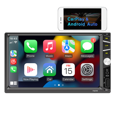 double din car video with carplay and android auto 7 inch touch screen bluetooth support FM AM radio aux input
