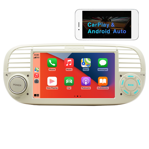Car stereo for fiat 500 2007-2015 Wireless Carplay and Android Auto 7 inch IPS Screen Supports USB 2.1A Charging Bluetooth 5.0 Reverse Camera Input Mirror Link SWC FMAM Raido RDS