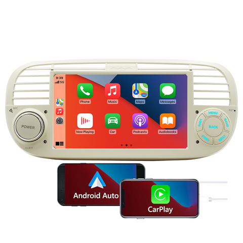 Car stereo for fiat 500 2007-2015 Wireless Carplay and Android Auto 7 inch IPS Screen Supports USB 2.1A Charging Bluetooth 5.0 Reverse Camera Input Mirror Link SWC FMAM Raido RDS