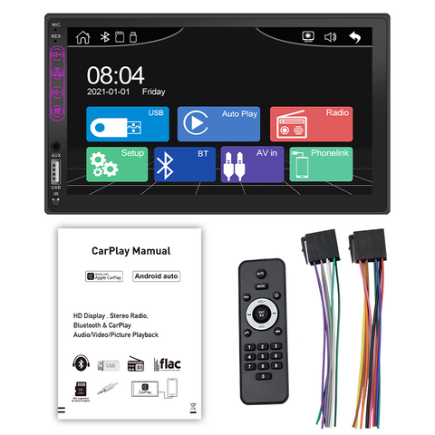 car audio double din car stereo with backup camera carplay and android auto 7 inch touch screen FM radio bluetooth usb sd card mirror link