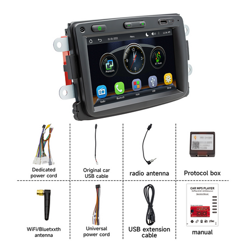 Factory 2 din car stereo for Renault Dacia Supports wireless CarPlay and Android Auto 7 inch ips screen  FMAM Raido RDS USB 2.1A Charging Bluetooth 5.0 Reverse Camera Input Mirror Link SWC