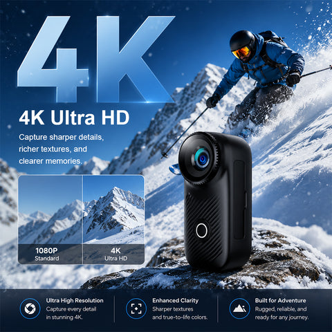 4K high-definition mini sports camera hands-free neck stand chest installation wearable Vlog Cam 110 degree wide-angle IP65 waterproof wifi