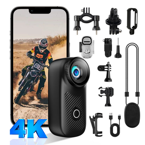 4K high-definition mini sports camera hands-free neck stand chest installation wearable Vlog Cam 110 degree wide-angle IP65 waterproof wifi