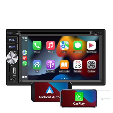 Universal double din car radio 6.2 inch screen car dvd player with carplay and android auto