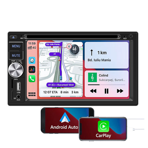 Universal double din 6.2 inch screen car dvd player with carplay and android auto