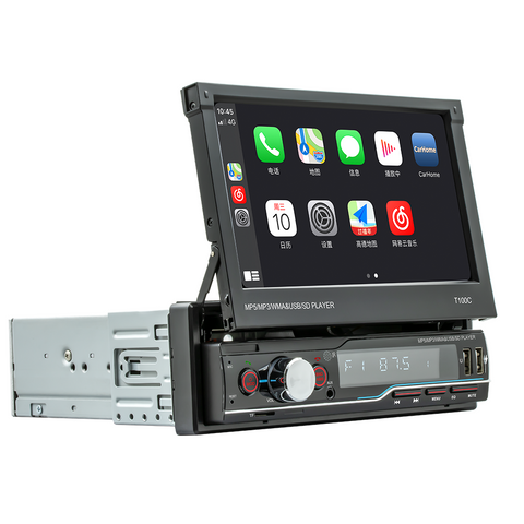 Car stereo wholesale single din car radio with apple carplay 7 inch hd Manual stretch capacitive touch screen Bluetooth 5.0 support FM AM android auto mirror link camera input