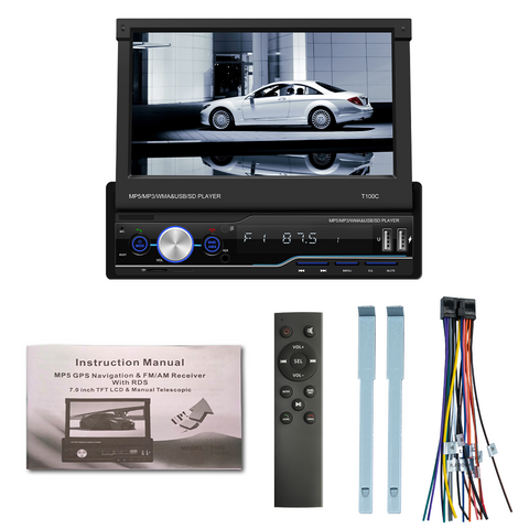 Car stereo wholesale single din car radio with apple carplay 7 inch hd Manual stretch capacitive touch screen Bluetooth 5.0 support FM AM android auto mirror link camera input