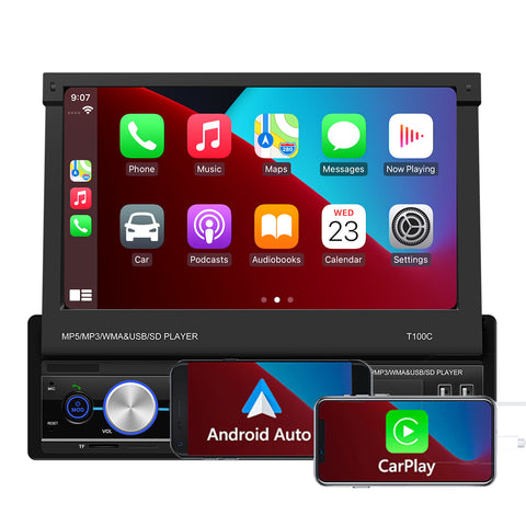 Car stereo wholesale single din car radio with apple carplay 7 inch hd Manual stretch capacitive touch screen Bluetooth 5.0 support FM AM android auto mirror link camera input