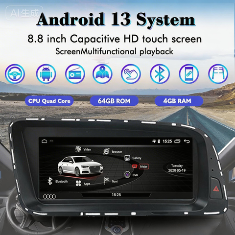 سیستم صوتی تصویری اندروید برای آئودی A6L مدل 2005-2012 با قابلیت کارپلی بی‌سیم و اندروید اتو، نمایشگر HD، پشتیبانی از وای‌فای و سیستم ناوبری