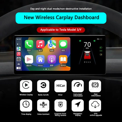 Car Portable Wireless Carplay Instrument Cluster Display For Tesla Model 3 Y 8.9 Inch Dashboard Touchscreen
