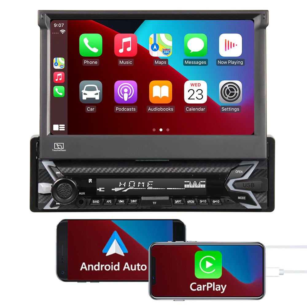 10.1 Inch Adjustable Removable Touch Screen Car Stereo Single Din Apple  Carplay Android Auto Car Radio Bluetooth FM Car Audio Receiver Support TF  AUX