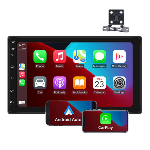 Double din car radio with backup camera wireless carplay 7 inch touch screen Android 10.1 GPS navigation system support wifi bluetooth 5.0 mirror link AUX USB