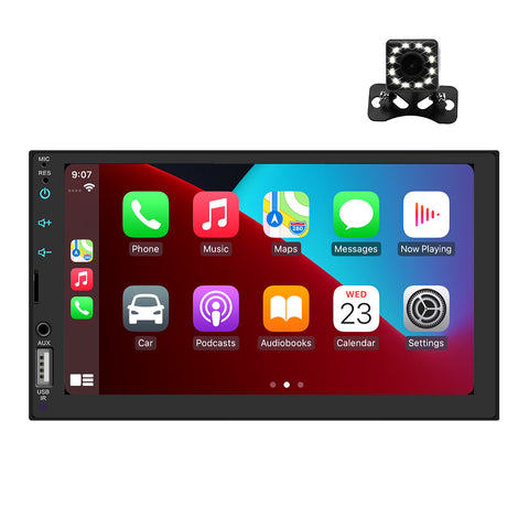 Head unit with backup camera carplay double din car stereo with carplay support fm radio bluetooth AUX reversing camera input mirror link