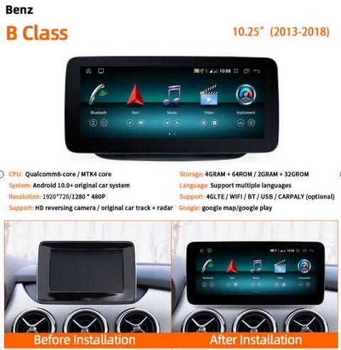 Car navigation system car multimedia player for benz B class 2013-2018 with wireless carplay and Android auto function GPS navigation wifi 4G