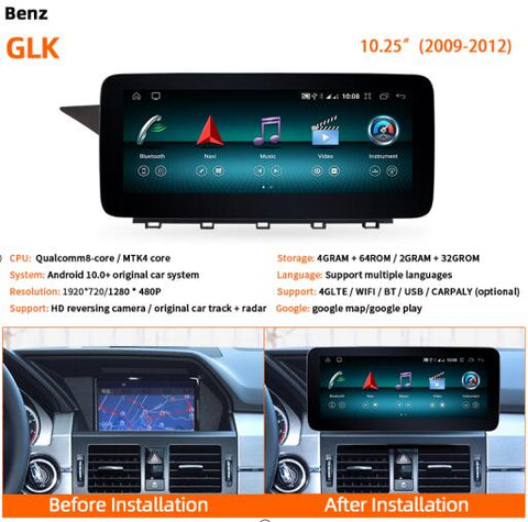 Car radio player Bluetooth car stereo for benz GLK 2009-2012 with wireless carplay and Android auto function GPS navigation wifi 4G