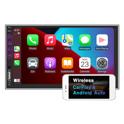 Autoradio double din car stereo with wireless carplay 7 inch HD touch screen android 10.1 GPS navigation wifi bluetooth 5.0 mirror link USB aux input