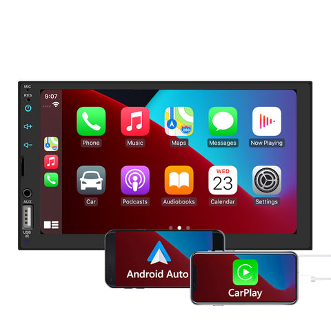car audio double din car stereo with backup camera carplay and android auto 7 inch touch screen FM radio bluetooth usb sd card mirror link
