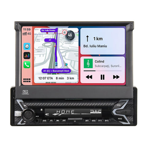 head unit for car Single Din stereo with carplay and android auto 7 inch adjustable screen bluetooth USB AUX camera input