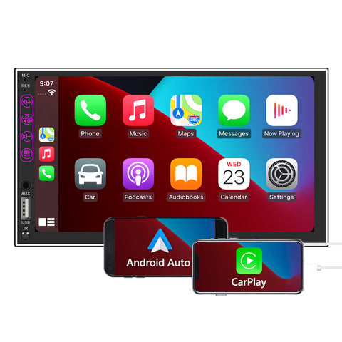 Autoradio double din car stereo with wireless carplay 7 inch HD touch screen android 10.1 GPS navigation wifi bluetooth 5.0 mirror link USB aux input