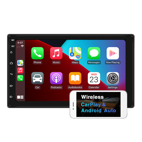 Car stereo with bluetooth double din car radio with wireless carplay universal 7 inch touch screen android 10.1 wifi GPS navigation system support FM AM usb aux